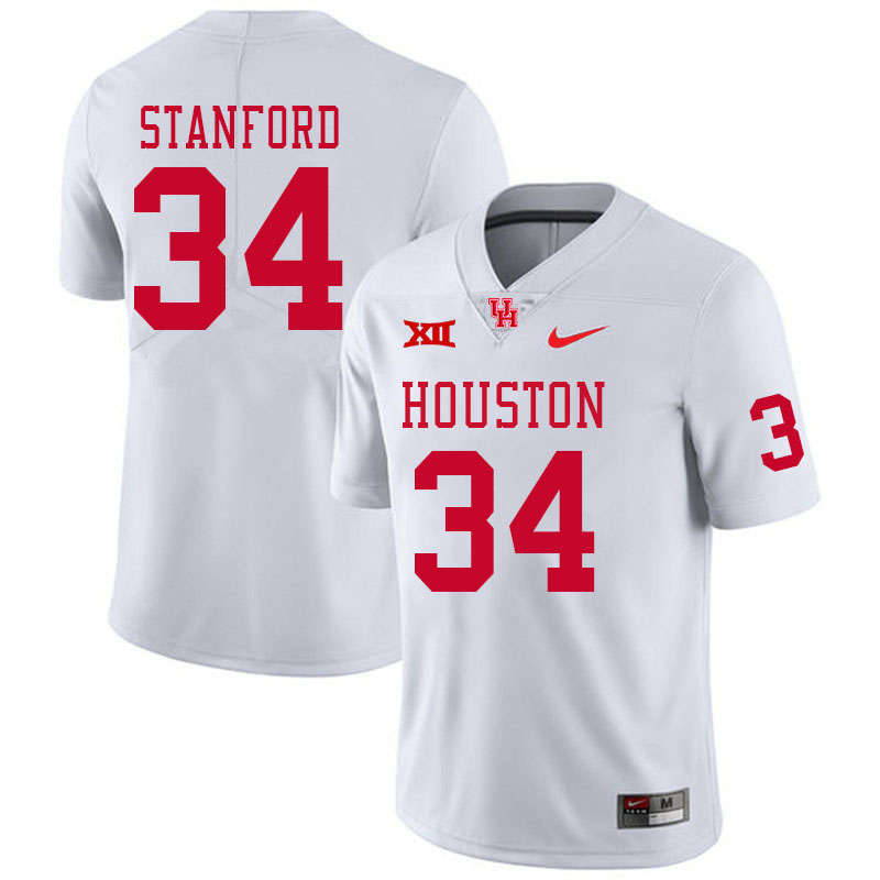 Men #34 Jalyn Stanford Houston Cougars Big 12 XII College Football Jerseys Stitched-White